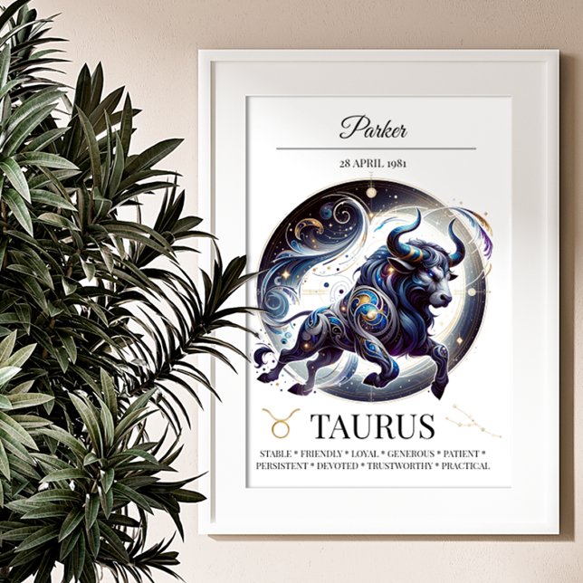 Poster Taurus Personnalisé Elégant Zodiac Aquarelle (Créateur téléchargé)