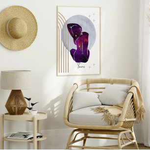 Poster Taurus Purple Gold Féminine Zodiac Design
