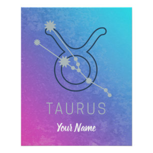 Poster Taurus Zodiac Star Sign Watercolor Horoscope