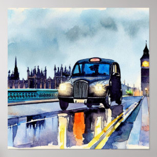 Poster Taxi Noir Iconique de Londres, (B)