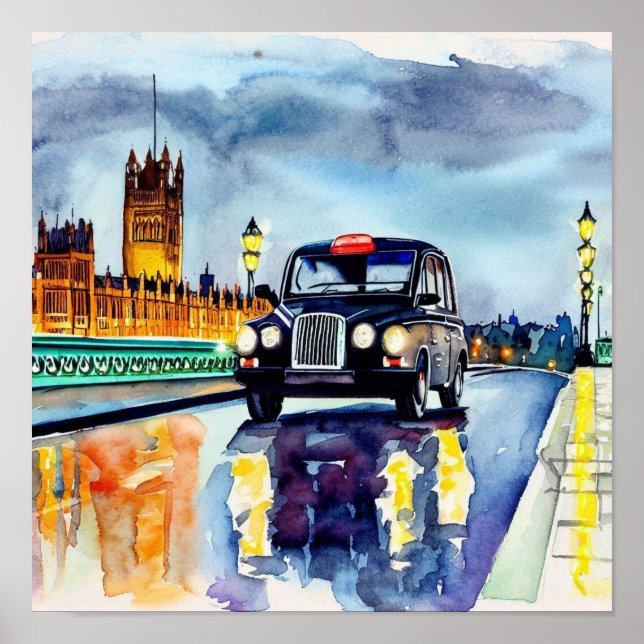 Poster Taxi Noir Iconique de Londres, (C) (Devant)