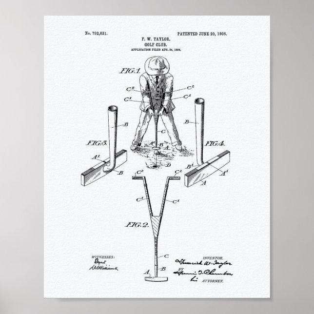 Poster Taylor Golf Club 1905 Patent Art - Livre blanc (Devant)