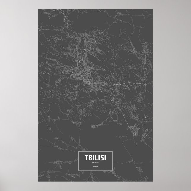 Poster Tbilissi, Géorgie (blanc sur noir) (Devant)