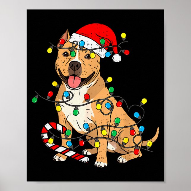 Poster Tbull Dog Christmas Lights Santa Xmas Pet Dog Love (Devant)