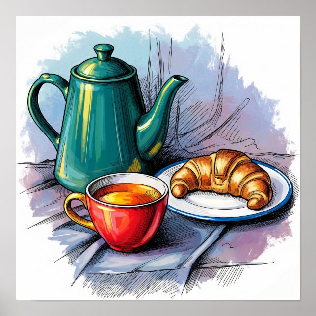 Poster Tea-ot et Croissant Still Life (Devant)