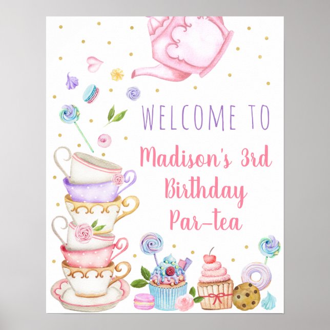Poster Tea Party Rose Floral Anniversaire Bienvenue (Devant)