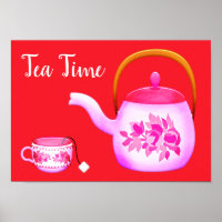 Tea time slogan amateur de thé Pink Vintage teapot