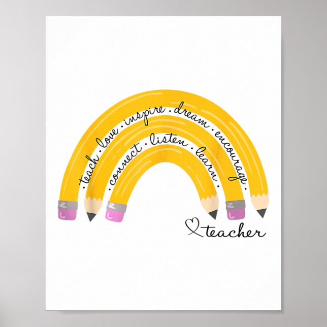 Poster Teach Love Inspire Rainbow Pencil Teacher Ck To Sc (Devant)