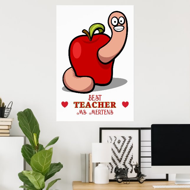Poster Teacher Appréciation Worm in Apple Ajouter un nom (Bureau à domicile)