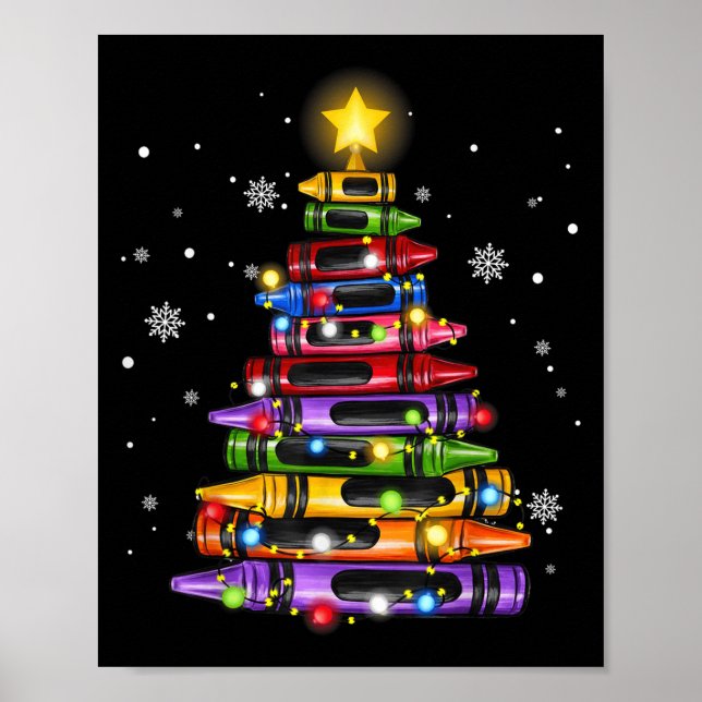 Poster Teacher Crayon Christmas Tree Lights Student Schoo (Devant)