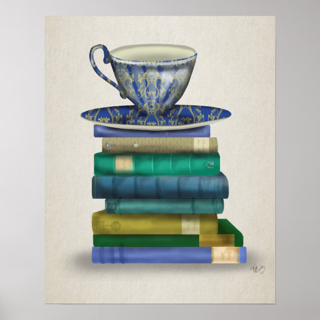 Poster Teacup et livres (Devant)