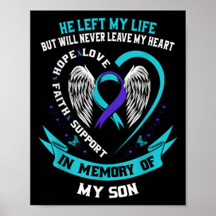 Poster Teal And Purple Suicide Awareness Ribbon In Memory