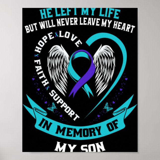 Poster Teal And Purple Suicide Awareness Ribbon In Memory (Devant)
