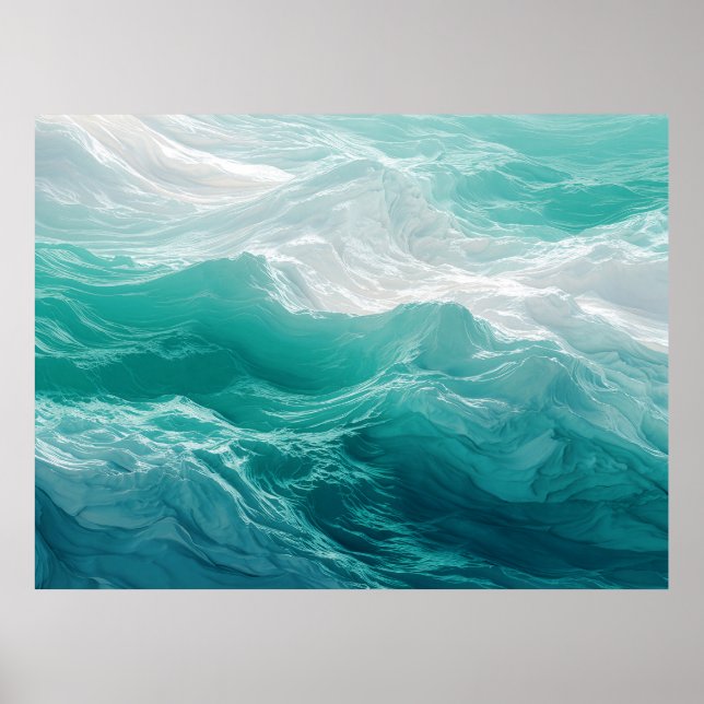 Poster Teal Ocean Waves Abstract Dream  (Devant)