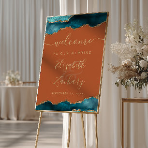 Poster Teal Or Agate Orange Brûlé Mariage Bienvenue
