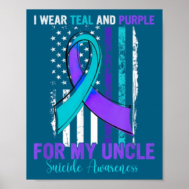 Poster Teal Purple Ribbon Suicide Awareness Flag Uncle  (Devant)