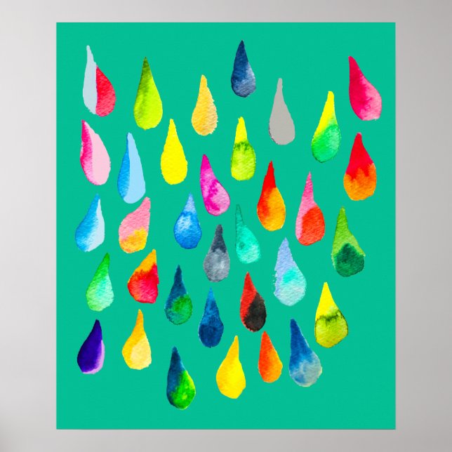 Poster Teardrops watercolor colorful whimsical (Devant)