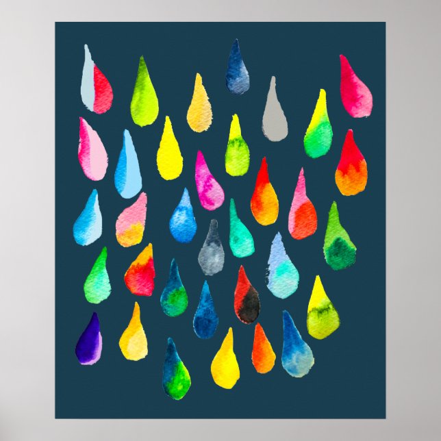 Poster Teardrops watercolor colorful whimsical (Devant)