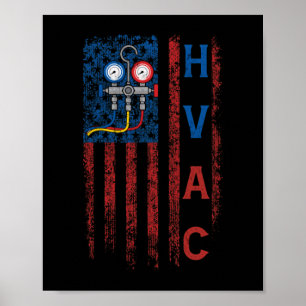 Poster Technicien HVAC American Flag USA Vintage