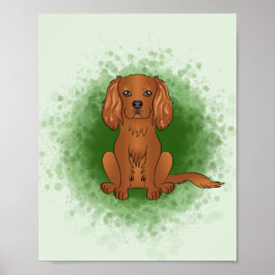 Poster Teckie Cavalier King Charles Spaniel Chien sur Ver