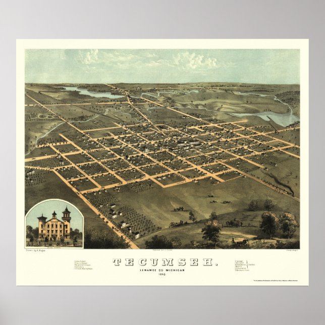 Poster Tecumseh, MI Carte panoramique - 1868 (Devant)