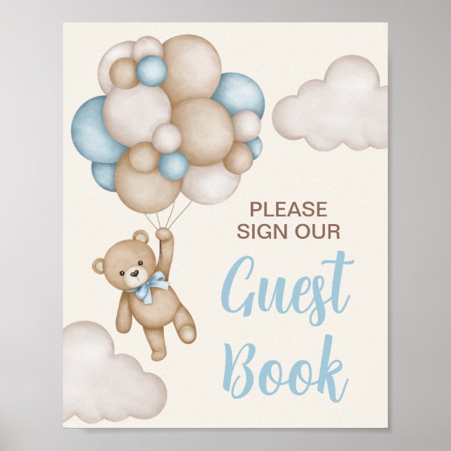 Poster Teddy Bear Baby shower Boy Livre d'Invité (Devant)