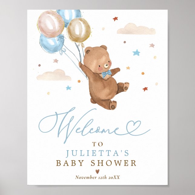 Poster Teddy Bear Baby shower Garçon Bleu Ours Bienvenue (Devant)