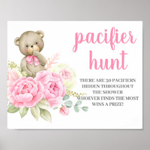Poster Teddy Bear Baby shower Girl Pacifier Signet de cha