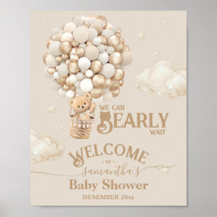 Poster Teddy Bear Balloon Bearly Wait Baby shower bienven