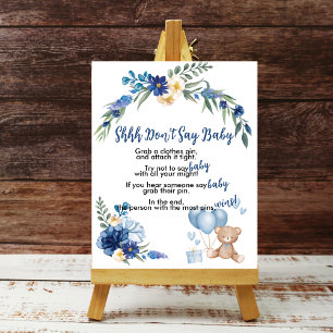 Poster Teddy Bear Blue Balloon Shhh Ne pas dire Baby Game