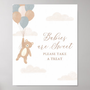 Poster Teddy Bear Boy Baby shower Les bébés sont doux sig