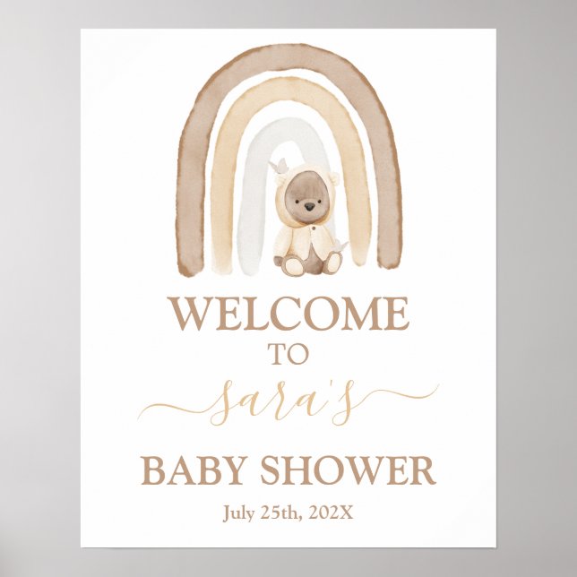 Poster Teddy Bear et Rainbow Baby shower Panneau de bienv (Devant)