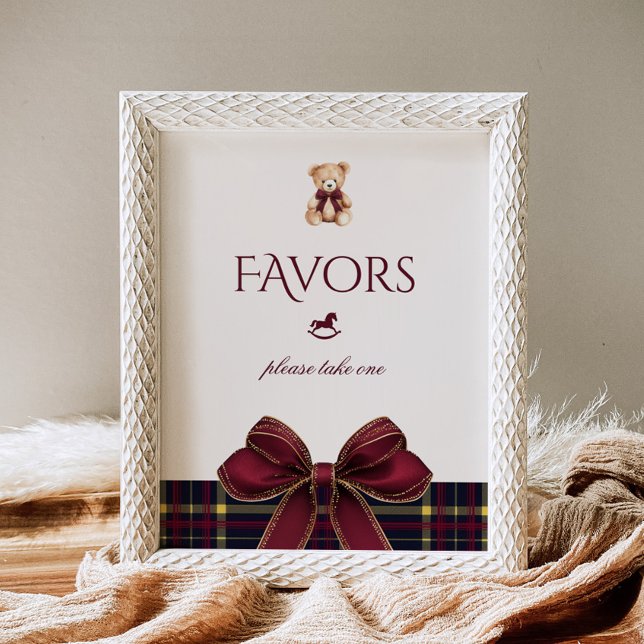 Poster Teddy Bear Favors Red Gold Bow Plaid (Créateur téléchargé)