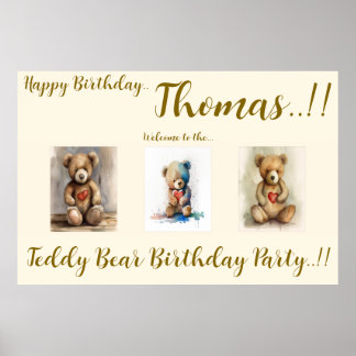 Poster Teddy Bear fête d'anniversaire