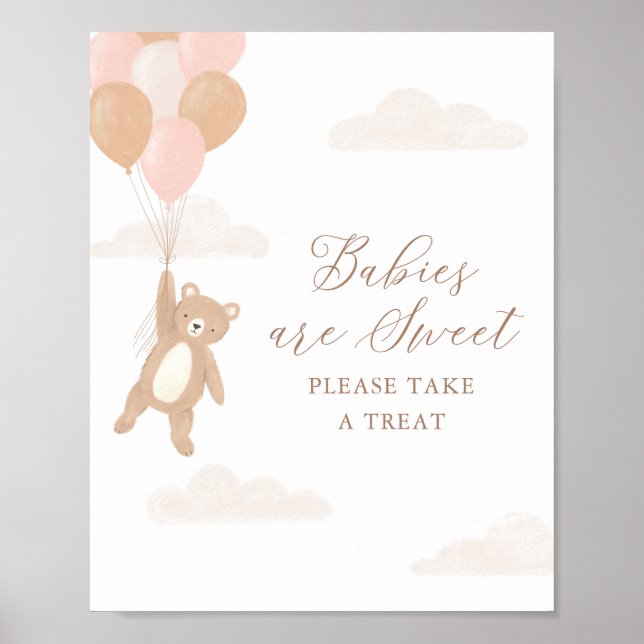 Poster Teddy Bear Girl Baby shower Baby are Sweet Sign (Devant)