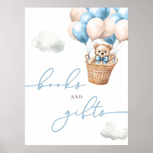 Poster Teddy Bear Hot Air Balloon Bleu Livres Et Cadeaux (Devant)