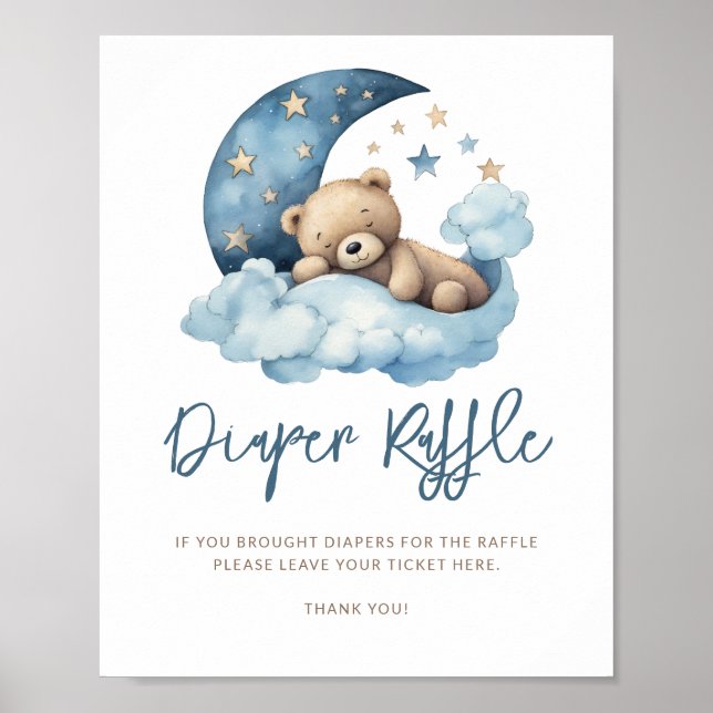 Poster Teddy Bear Lune Baby shower Déchets Raffin (Devant)