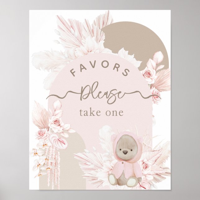 Poster Teddy Bear Moderne Boho Girl Baby shower faveurs (Devant)