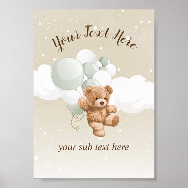 Poster Teddy Bear with Sage Balloons Table Sign (Devant)