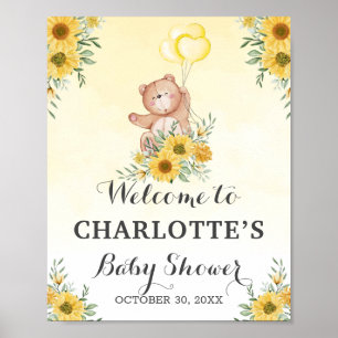 Poster Teddy Bearly Wait Sunflower Baby shower vert