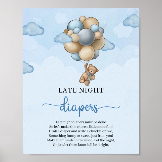 Poster Teddy ours ballon à air chaud Late Night Diapers j (Devant)