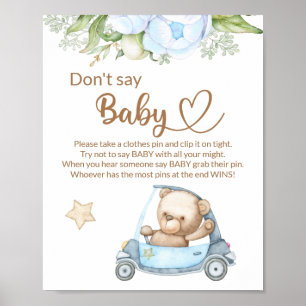 Poster Teddy ours bébé ours ne dit pas baby shower jeu