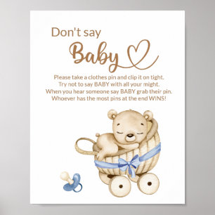 Poster Teddy ours bébé ours ne dit pas baby shower jeu