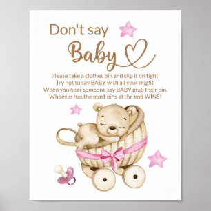 Poster Teddy ours bébé ours ne dit pas baby shower jeu