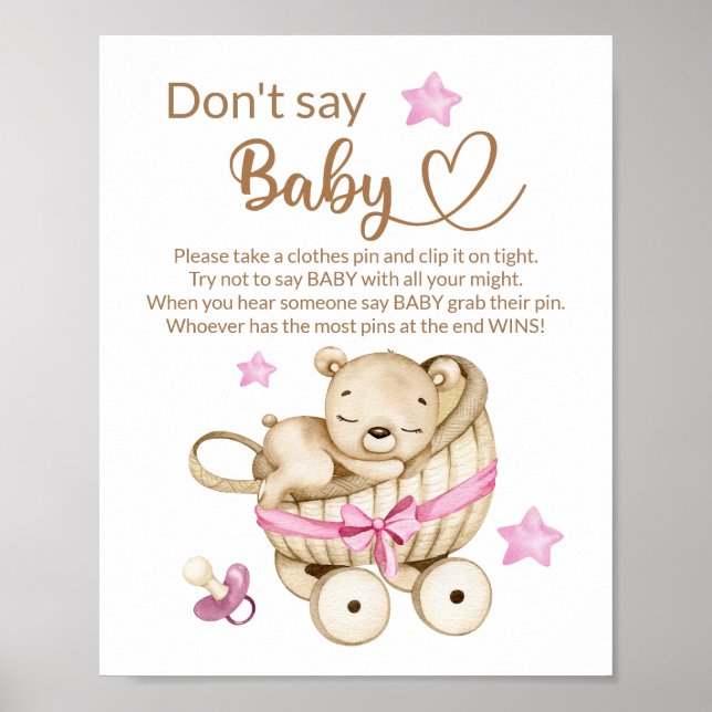 Poster Teddy ours bébé ours ne dit pas baby shower jeu (Devant)