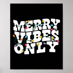 Poster Tee vintage ondulé lumières de Noël vibes joyeuses