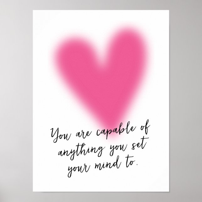 Poster Teen Girl Positive Inspirational Quote Pink Heart (Devant)