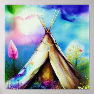 Poster Teepee encre et art à l'eau