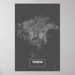 Poster Téhéran, Iran (blanc sur noir)