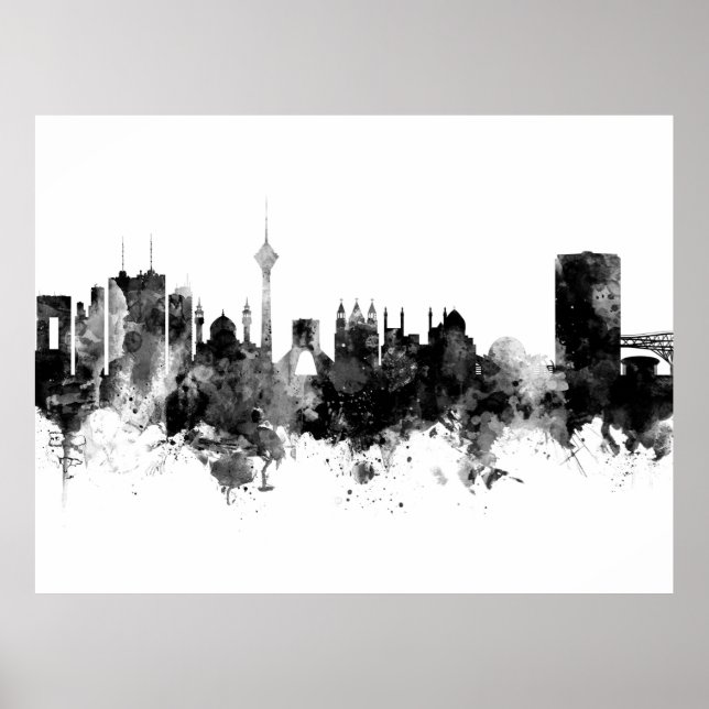 Poster Téhéran Iran Skyline noir blanc (Devant)